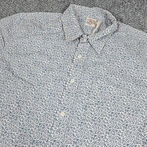 Faherty Brand Mens XL Short Sleeve Button Up Shirt Blue White Floral Print
